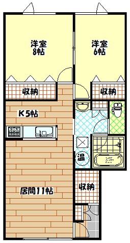 ファインヒル(2LDK/1階)の間取り写真