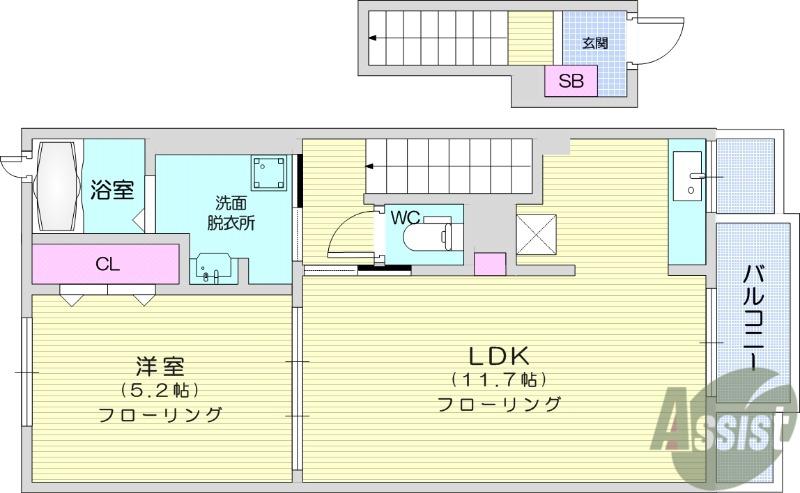 FIORE D(1LDK/2階)の間取り写真