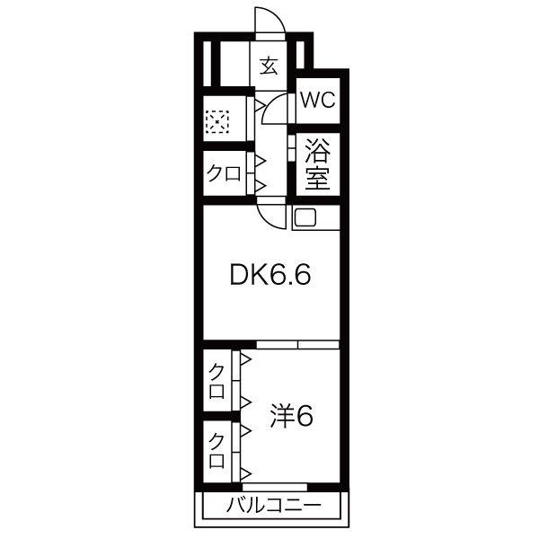 サテラ佐賀駅前(1DK/2階)の間取り写真