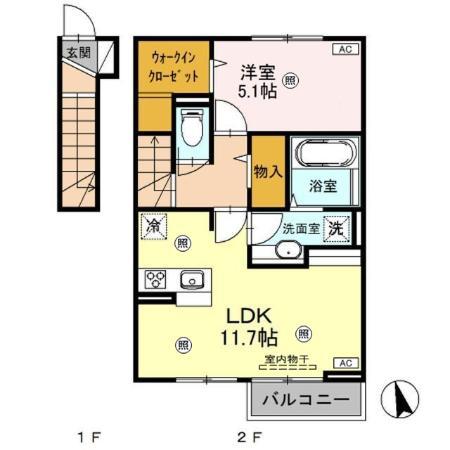 カーサ クラシオン A(1LDK/2階)の間取り写真