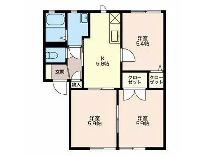 フローラルヒルズA棟(3K/2階)の間取り写真