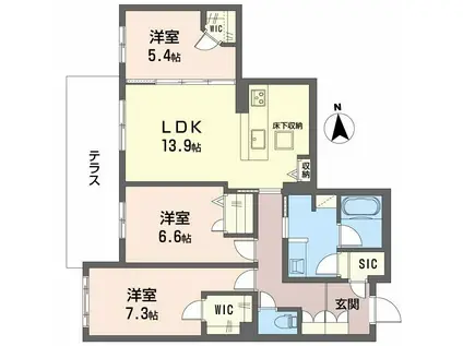 フレシア天王寺(3LDK/1階)の間取り写真