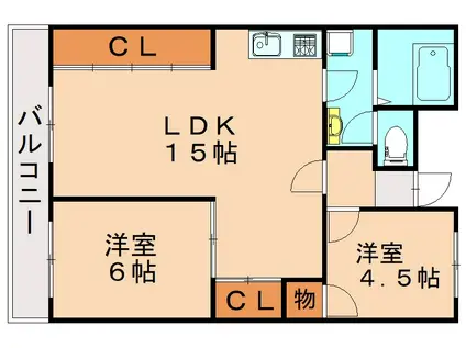 コーポ西鳴水(2LDK/4階)の間取り写真