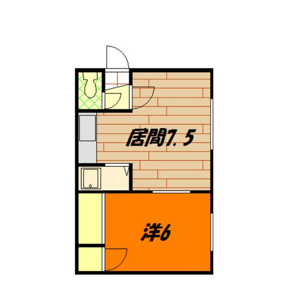 旭町113ハイツA(1DK/2階)の間取り写真