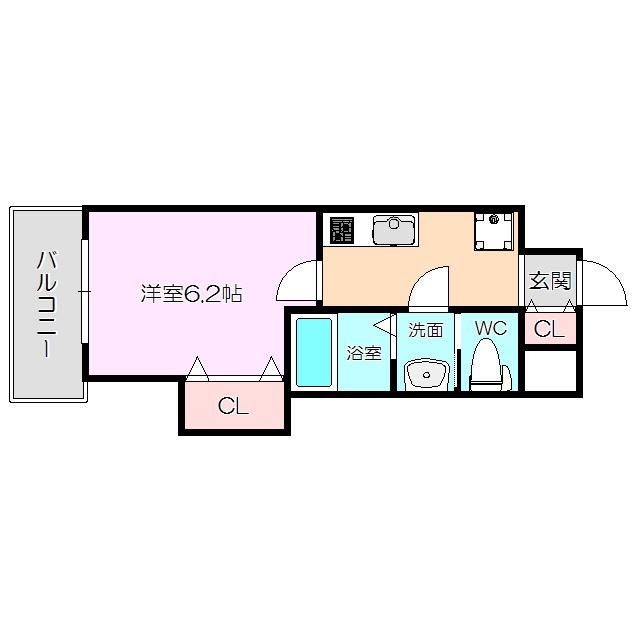 LUXE十三本町(1K/9階)の間取り写真