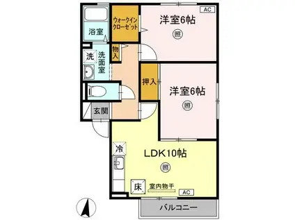プラシード C(2LDK/1階)の間取り写真