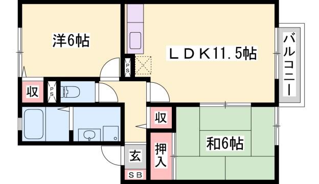 グランドソレイユ A棟(2LDK/1階)の間取り写真