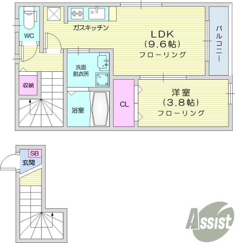 クリスタル(1LDK/2階)の間取り写真