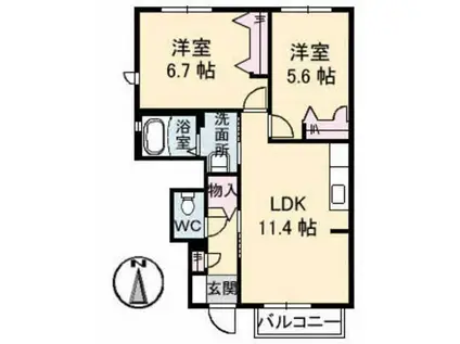 ブランドール 大田 A棟(2LDK/1階)の間取り写真