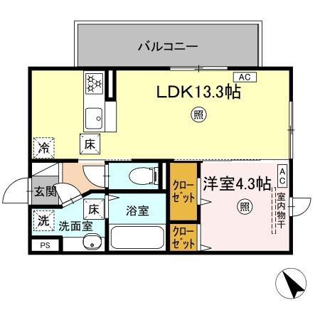 TORISIA新八代(1LDK/1階)の間取り写真