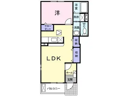 セレッソ B棟(1LDK/1階)の間取り写真