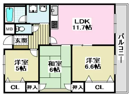 ヴェルテ茨木(3LDK/3階)の間取り写真