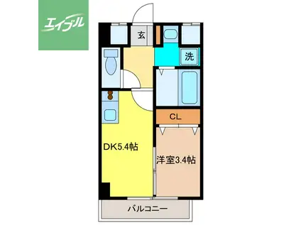 ウィステリア平和町(1DK/1階)の間取り写真