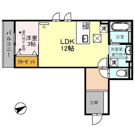 グランカーサ十三間町(1LDK/1階)の間取り写真