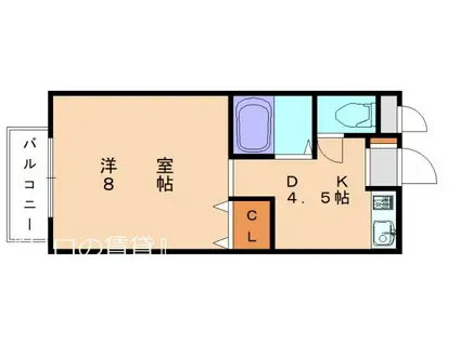 ビーラインII(1DK/2階)の間取り写真