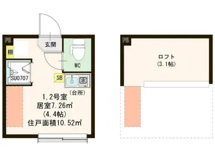 フランチェスカ(ワンルーム/2階)の間取り写真