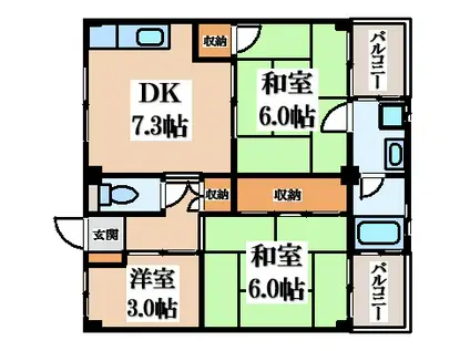 ビレッジハウス私部(3DK/4階)の間取り写真
