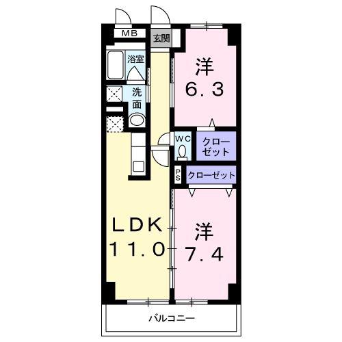 ピオニー(2LDK/3階)の間取り写真