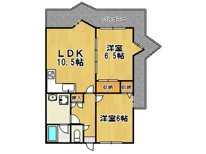 ジオナ塚本(2LDK/3階)の間取り写真