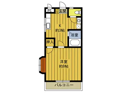 ラムールIII(1K/1階)の間取り写真