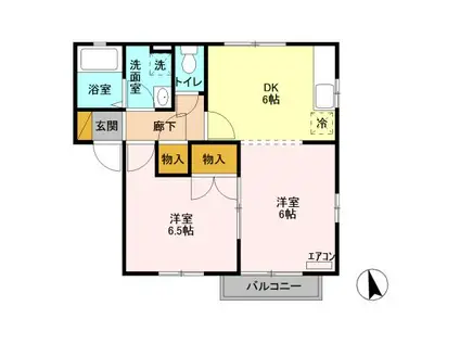 ミリューベェラージュ 北(2DK/1階)の間取り写真