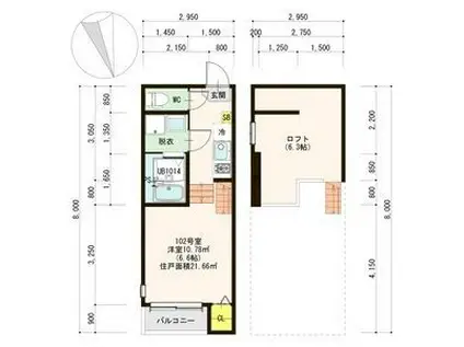 ハーモニーテラス田子II(1K/1階)の間取り写真