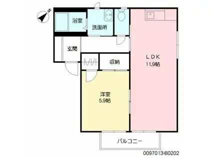 ミレニアミティー上津(1LDK/2階)の間取り写真