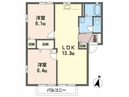サンマリノ A棟(2LDK/2階)の間取り写真