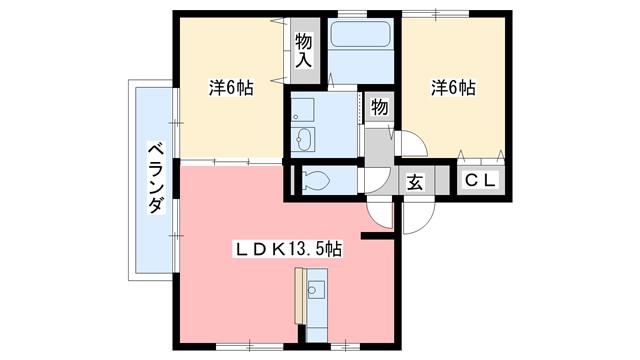 エスポワールB(2LDK/1階)の間取り写真