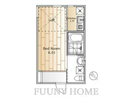 クロスフラット(1K/2階)の間取り写真