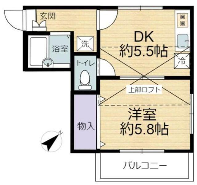コーポ温水(1DK/2階)の間取り写真