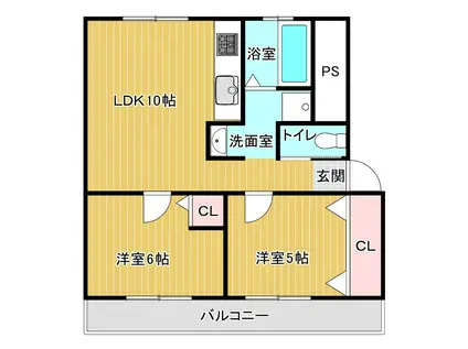 農住団地D棟(2LDK/2階)の間取り写真
