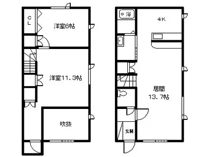 ひじり野南2-1(2LDK/1階)の間取り写真