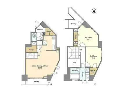 ドゥーエ西麻布(2LDK/14階)の間取り写真