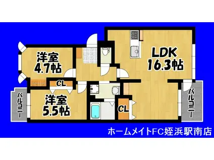 スプリングコート南室見(2LDK/3階)の間取り写真