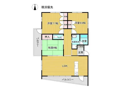 ダイヤ26篭田(3LDK/3階)の間取り写真