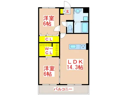サンフォレストI(2LDK/1階)の間取り写真