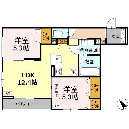 シャルムコート(2LDK/3階)の間取り写真