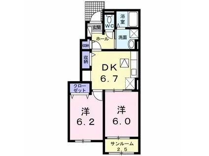 アン・ドゥ・トロワ IIIE(2DK/1階)の間取り写真