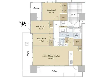 グランドメゾン薬院(3LDK/6階)の間取り写真
