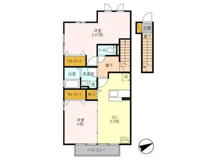 シュエット赤山III(2DK/2階)の間取り写真