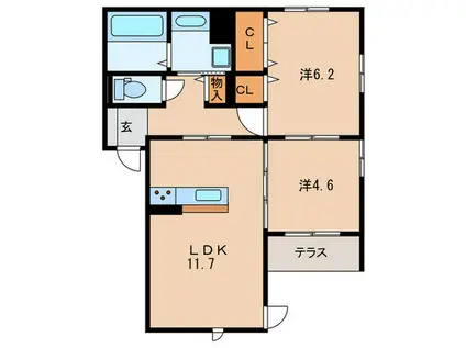 クオリア(2LDK/1階)の間取り写真