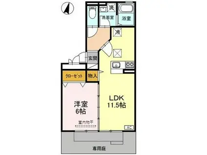 ハーベシアスA棟(1LDK/1階)の間取り写真