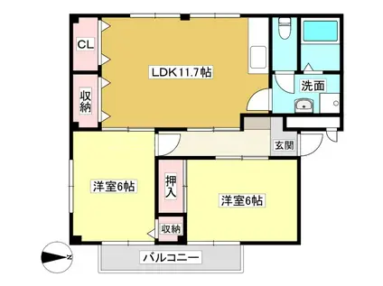 グランデージ山春A(2LDK/2階)の間取り写真