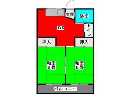 上水前寺Kビル(2DK/2階)の間取り写真