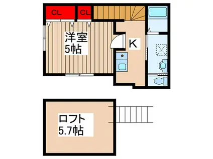 MELDIA松戸III(1K/2階)の間取り写真