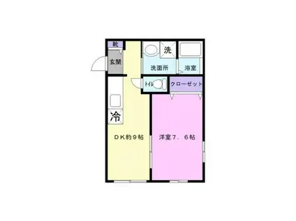 カーサ白水(1DK/2階)の間取り写真