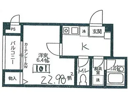 ベルグランデ(1K/1階)の間取り写真
