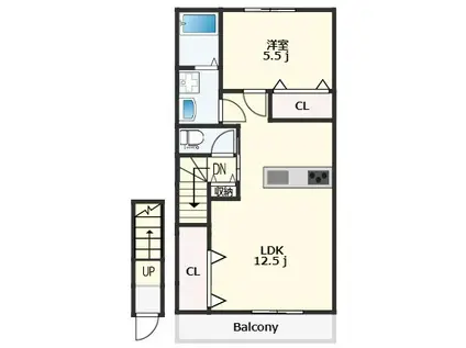 ピース・カレイドB棟(1LDK/2階)の間取り写真