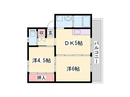 ビレッジハウス滝野(2DK/5階)の間取り写真